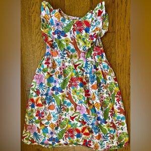 Mini Boden‎ Flutter Sleeve Floral Jungle Animals Print Dress, Size 11-12y, VGUC